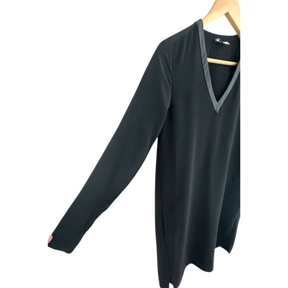 VINCE. Black Mixed Media Long Sleeve Dress w/Pockets Size 4 Tunic Leather Silk‎ - Picture 6 of 15